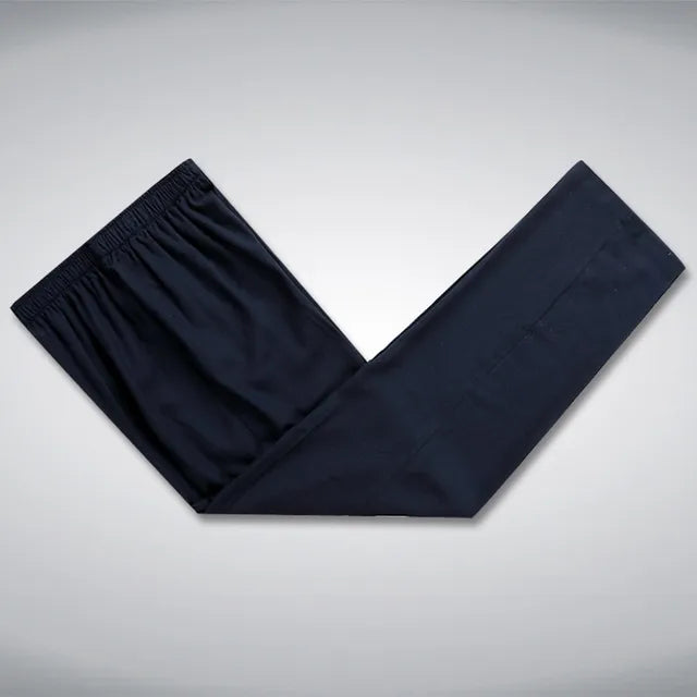 Schwarze traditionelle chinesische Tang-Hose für Herren, Baumwolle, elastischer Bund.