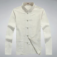 Traditionelle chinesische Tang-Anzugjacke für Herren, weiß, Baumwolle, Stehkragen, Knopfverschluss.