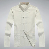 Traditionelle chinesische Tang-Anzugjacke für Herren, weiß, Baumwolle, Stehkragen, Knopfleiste.