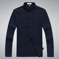 Traditionelle chinesische Tang-Anzugjacke für Herren, dunkelblau, Baumwolle, Knopfleiste.