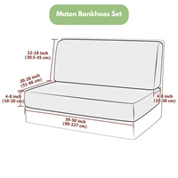 Diagramm eines Sofas mit Maßangaben in Zoll und Zentimetern, graue Linien, weißer Hintergrund.