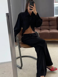 Herbstlich & Stilvoll Zweiteiler aus Leinen mit Langarmshirt und Hose Damen – Nayela