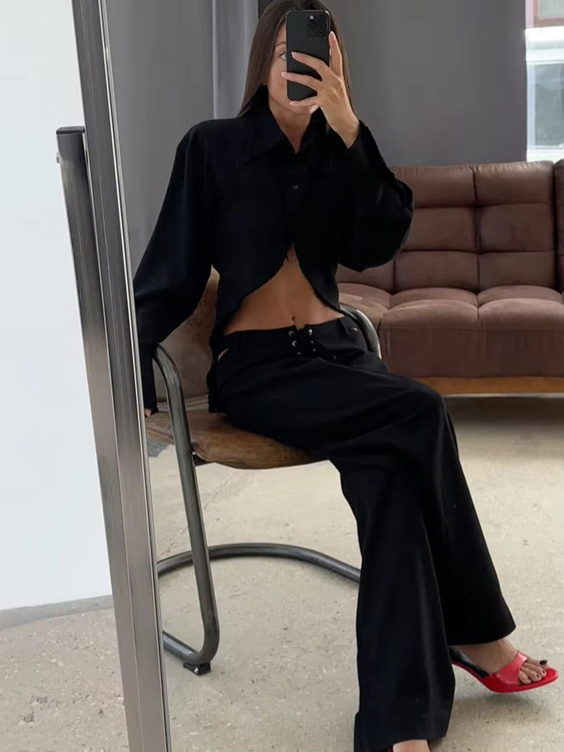 Herbstlich & Stilvoll Zweiteiler aus Leinen mit Langarmshirt und Hose Damen – Nayela