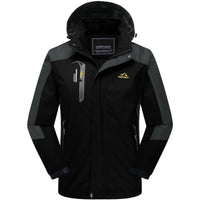 Schwarze Outdoor-Jacke mit Kapuze, wasserdicht, winddicht, Herren, funktional, atmungsaktiv.
