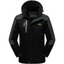 Schwarze Outdoor-Jacke mit Kapuze, wasserdicht, winddicht, Herren, funktional, atmungsaktiv.