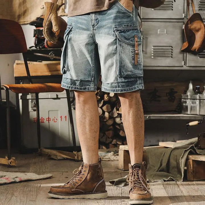 Herren Denim-Cargo-Bermuda im Retro Motorrad-Stil – Ronex