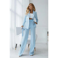 Zweiteiliges Hellblaues Hosenanzug-Set mit Doppelreiher – Herbstzauber Vivienne