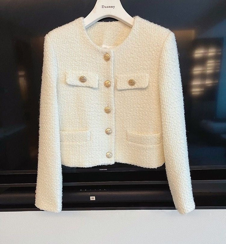 Damen Tweedjacke mit Rundhalsausschnitt – Celeste