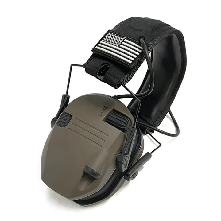 Taktischer Gehörschutz, olivgrün, mit USA-Flagge, verstellbar, für Schießsport und Jagd.