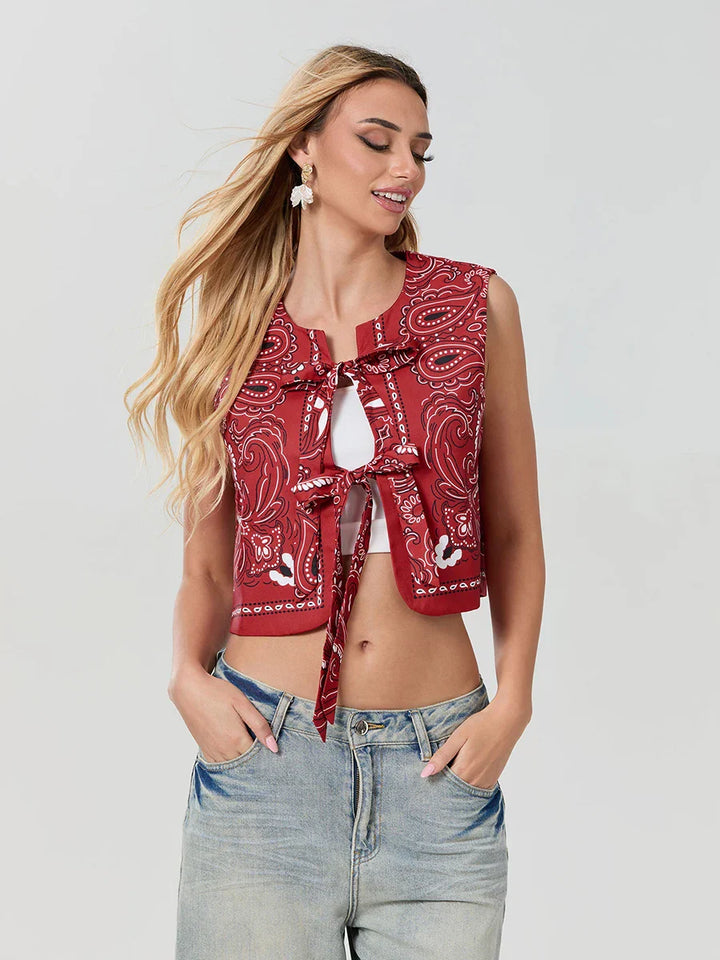 Y2K Rot Bandana Wickel-Top Trendiges Cropped Streetwear-Oberteil - Liora