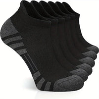Sechs Paar schwarze Sportsocken, atmungsaktiv, rutschfest, ideal für Fitness und Laufen.