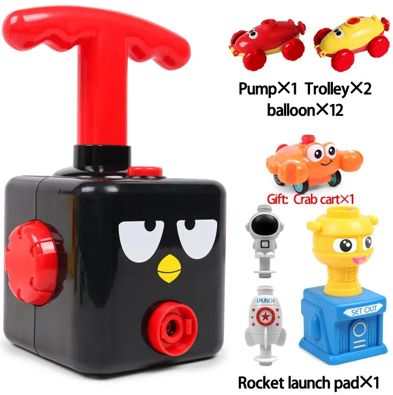 Schwarze Spielzeug-Raketenabschussbasis mit rotem Griff und Zubehör für Kinder.