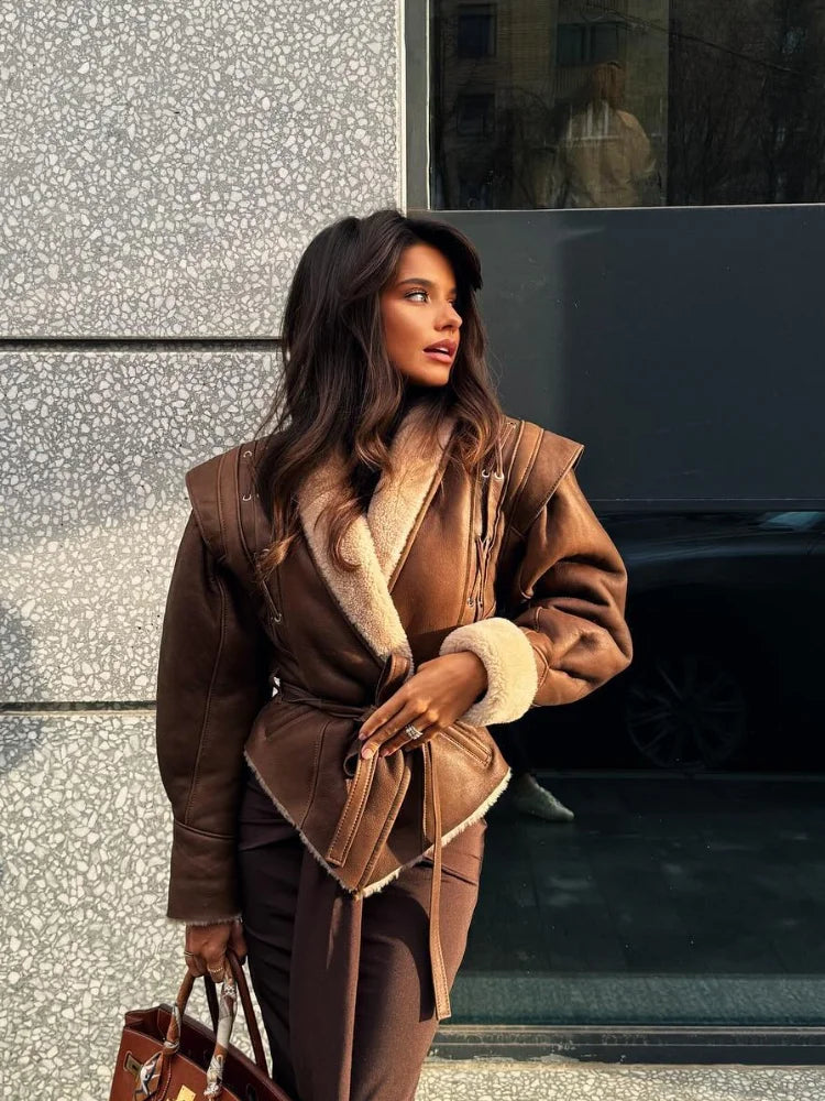 Damen mit Pelzfutter Lederjacke – Selma