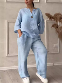 Herbstliches & Stilvolles Set mit Bluse & Weithose aus Leinen – Melina