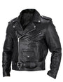 Schwarze Lederjacke für Herren, Biker-Stil, Reißverschluss, Gürtel, modisch, robust.