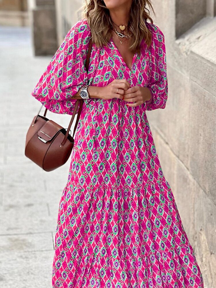 Herbstliches bedrucktes Maxikleid mit Taillenbund – Aurelia