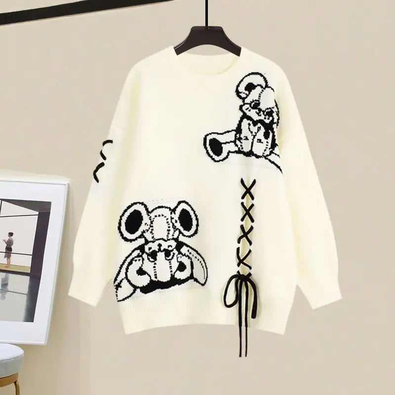 Zweiteilige Damen Set mit Pullover und weitem Hosenstil – Valeria