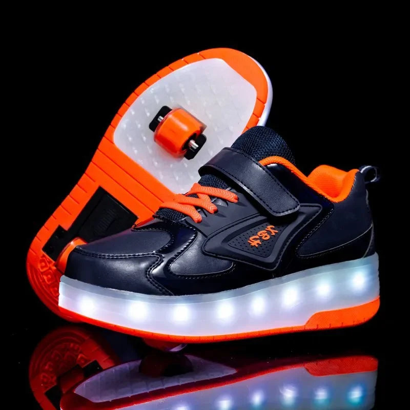 Kinderrollschuhe mit LED-Beleuchtung und abnehmbaren Rädern