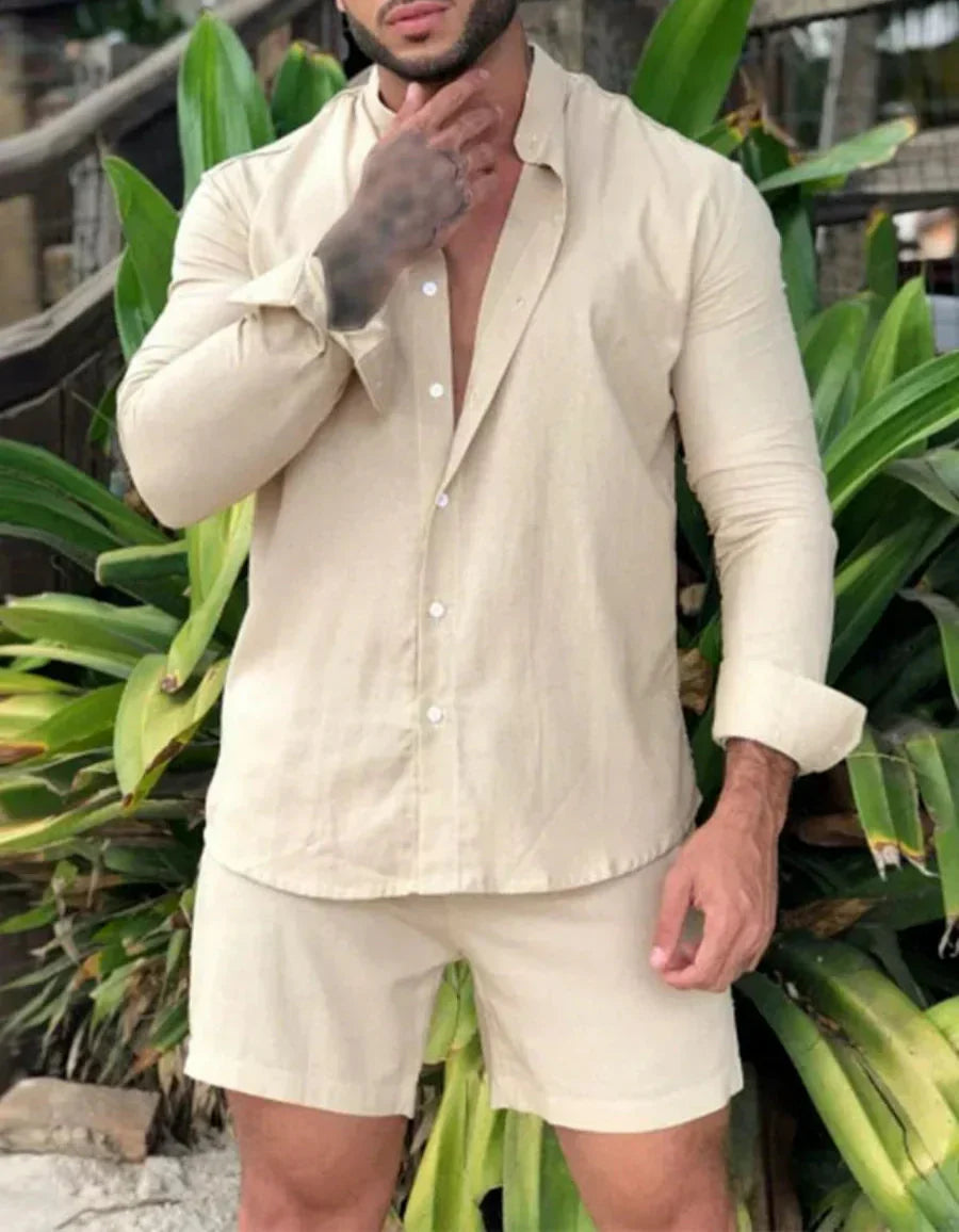 Herren Sommer Outfit 2-teilig - Leichtes Hemd & Shorts Set Für Freizeit & Sport