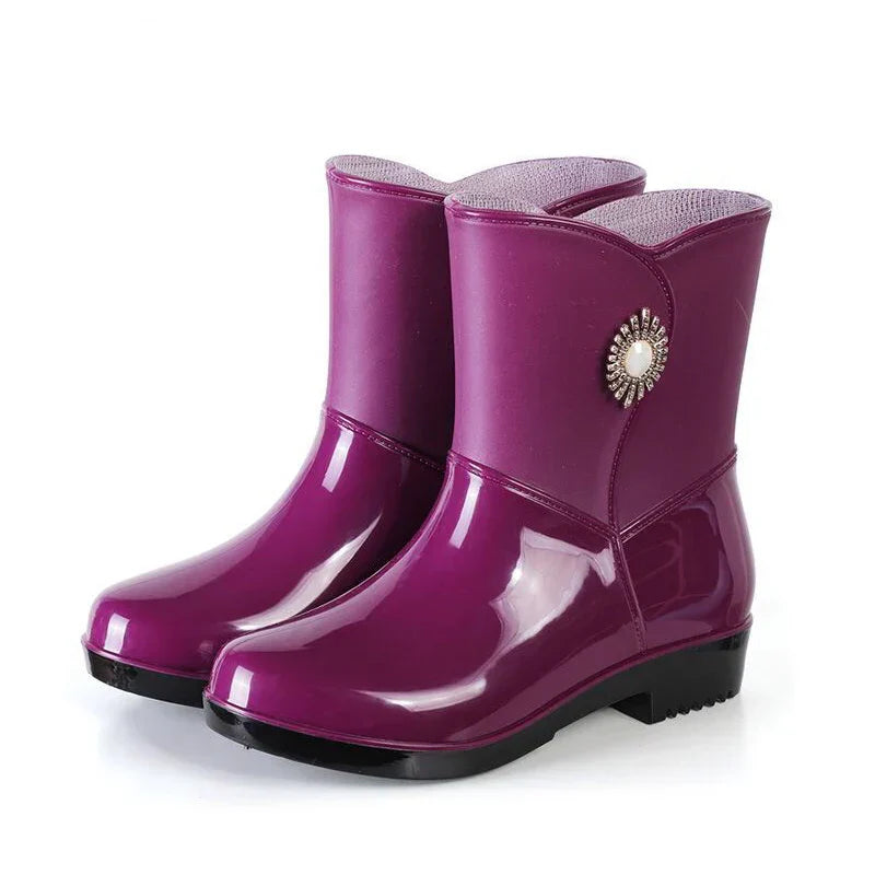 Damen Regenstiefel wasserdicht mit Blumen-Detail & Profilsohle – Serelina