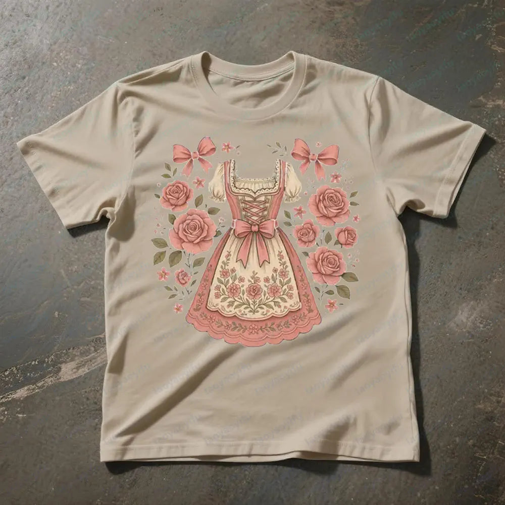 Damen T-Shirt mit Dirndl-Print – RosaBlüte Oktoberfest 2025