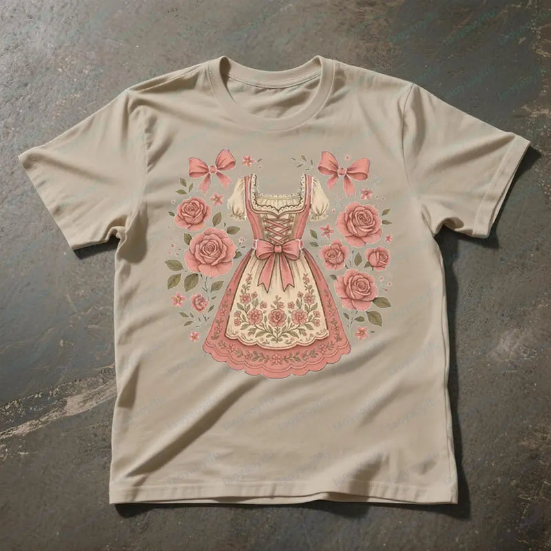 Damen T-Shirt mit Dirndl-Print – RosaBlüte Oktoberfest 2025