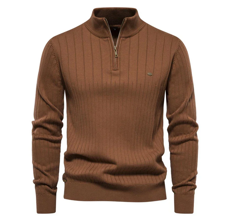 Herren Strickpullover aus Baumwolle mit Reißverschluss & Stehkragen – Ardel