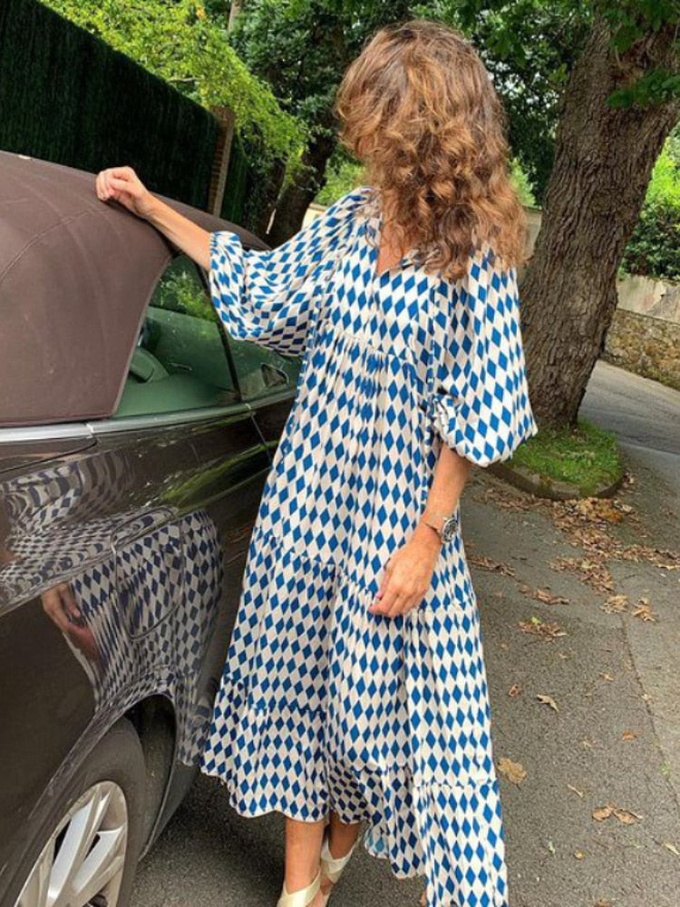 Herbstliches bedrucktes Maxikleid mit Taillenbund – Aurelia