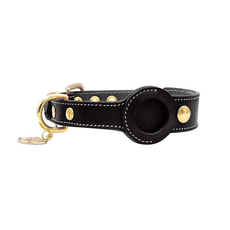 Schwarzes Lederhalsband mit goldenen Nieten, Hundehalsband, robust, stilvoll, hochwertig.