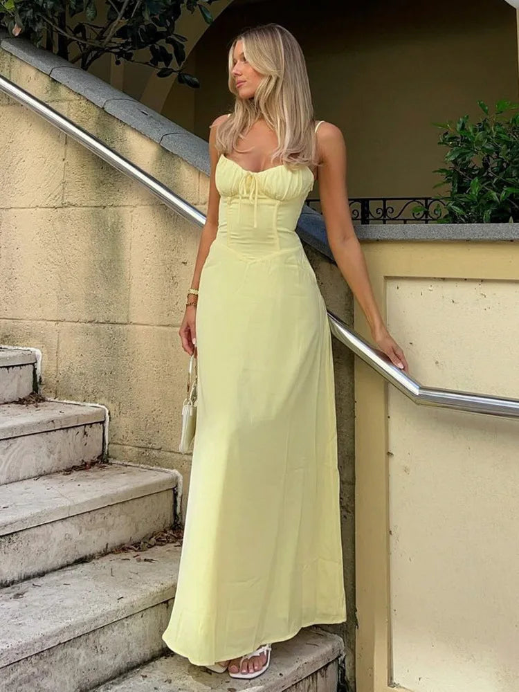 Luftige A-Linien Corsage-Maxikleid mit Spaghettiträgern – Serina