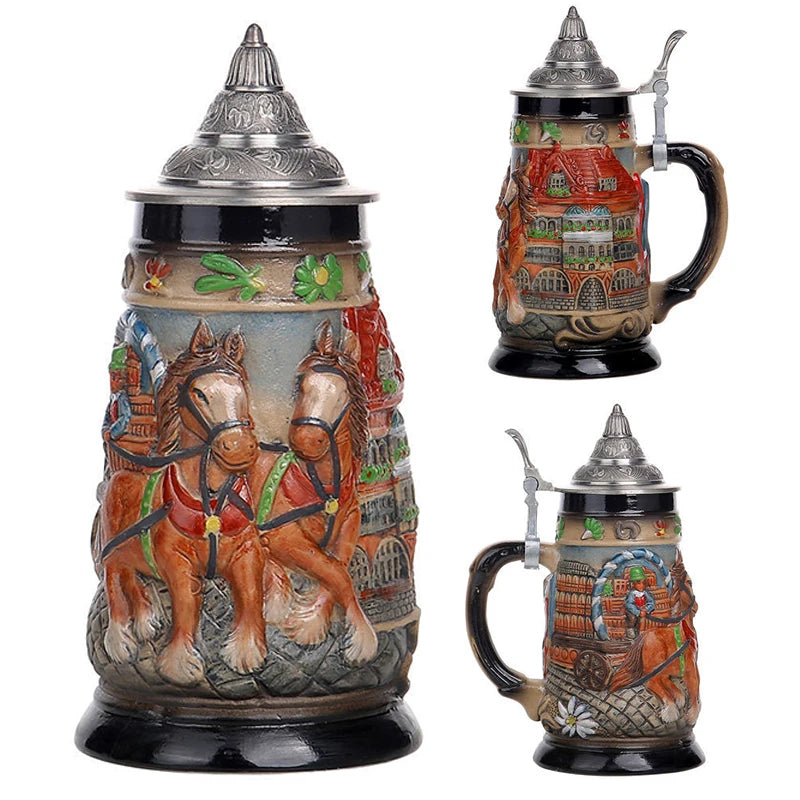 Bierkrug mit Relief & Zinndeckel (0,8 L) – GaudiKrug Oktoberfest 2025