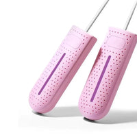 Rosa Schuhentfeuchter elektrisch, tragbar, Kunststoff, Feuchtigkeitsabsorbierer, geruchshemmend.