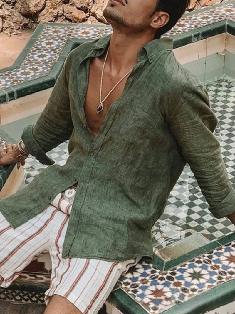 Leichtes Herren-Leinenhemd mit Knopfleiste – Fabio