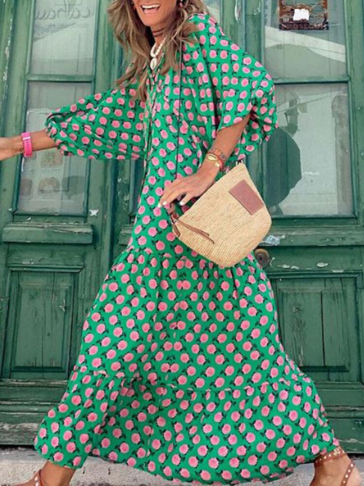 Herbstliches bedrucktes Maxikleid mit Taillenbund – Aurelia