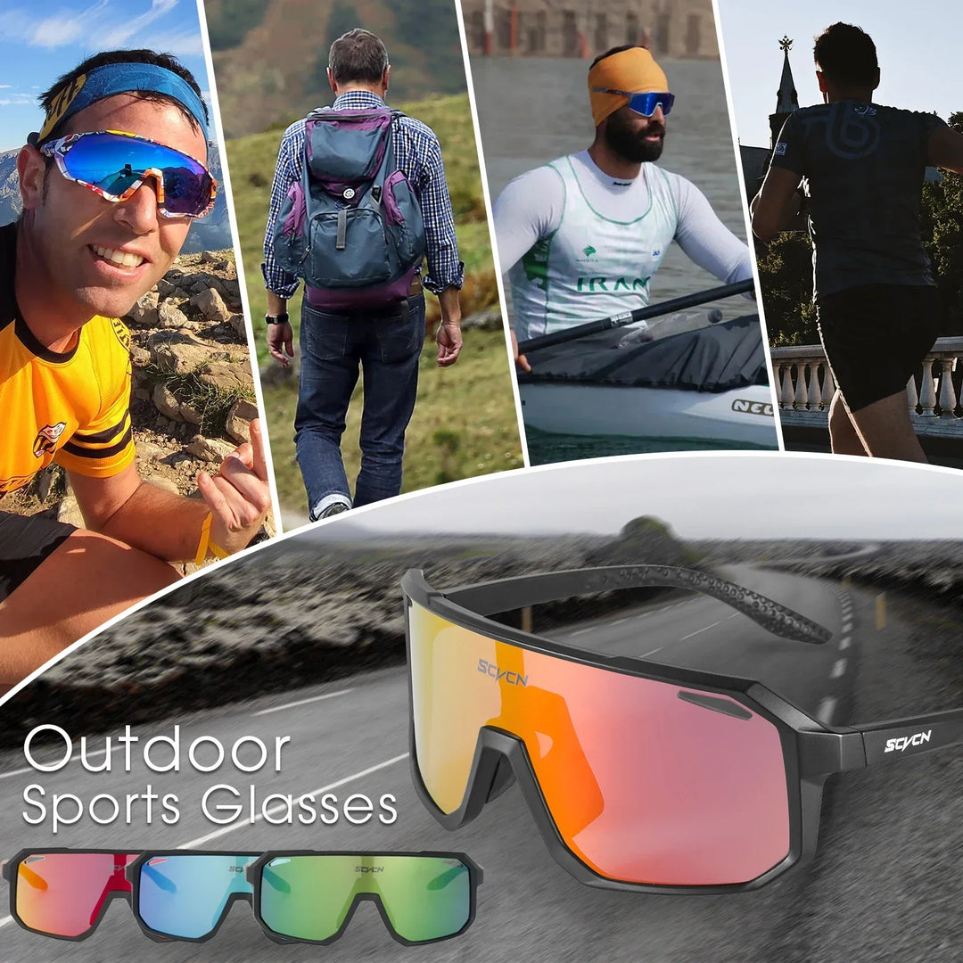 Sportbrille für Outdoor-Aktivitäten, schwarz, verspiegelte Gläser, unisex, UV-Schutz.