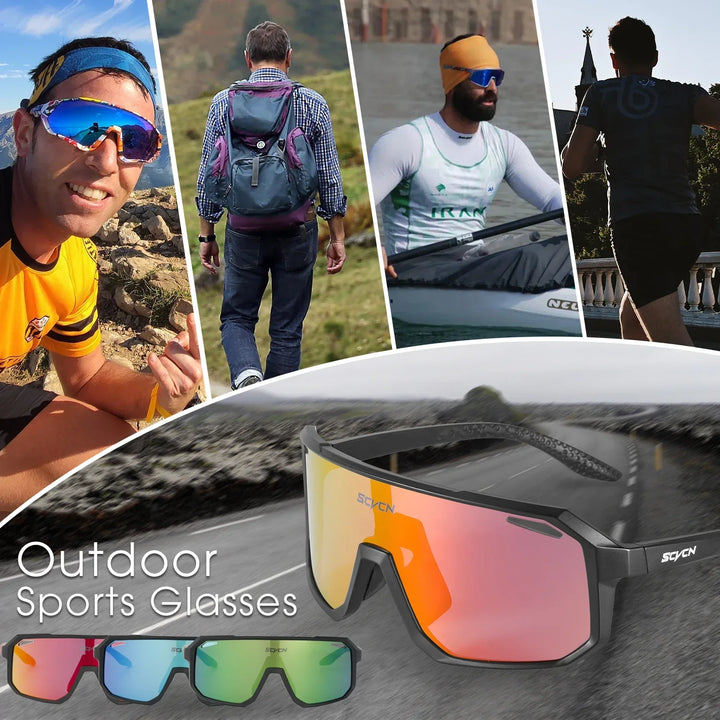 Sportbrille für Outdoor-Aktivitäten, schwarz, verspiegelte Gläser, unisex, UV-Schutz.