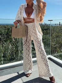 Zweiteiliges Damen Spitzen-Outfit mit Weiten Hosen – Livia