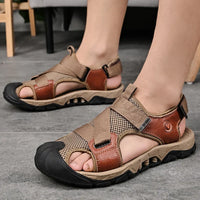Khakifarbene Herren Ledersandalen im Römischen Stil für Sommer und Freizeit – Cassian