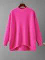 Rosa Strickpullover Damen, Oversize, Rippstrick, Herbstmode, Langarm, Rundhals, Baumwolle.