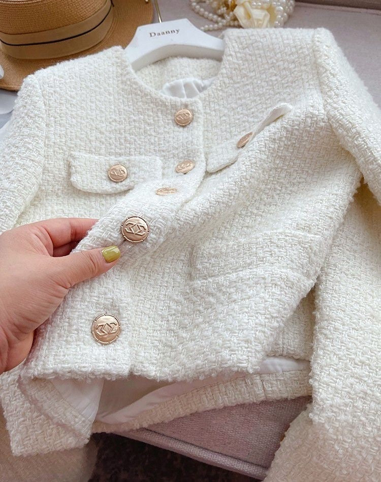 Damen Tweedjacke mit Rundhalsausschnitt – Celeste