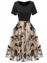 Herbstliches Midikleid aus Mesh mit Stickerei & Volantärmeln – Maila