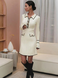 Damen Strick-Maxikleid mit hoher Taille & Rüschen – Isolde