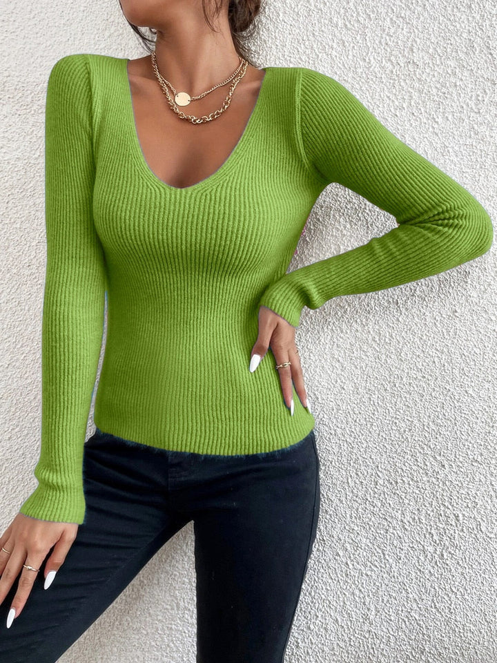 Strickpullover mit V-Ausschnitt aus Feinstrick – Lenora Herbstedition