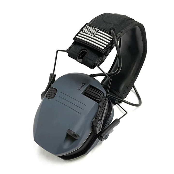 Gehörschutz Kopfhörer, grau, mit USA-Flagge, verstellbar, Lärmschutz, Schießsport Zubehör.