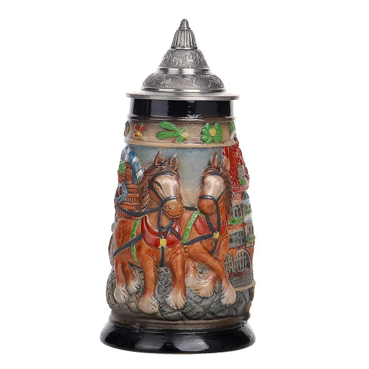 Bierkrug mit Relief & Zinndeckel (0,8 L) – GaudiKrug Oktoberfest 2025