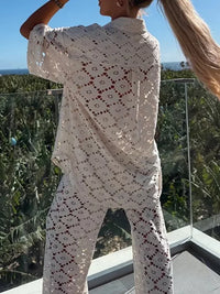 Zweiteiliges Damen Spitzen-Outfit mit Weiten Hosen – Livia