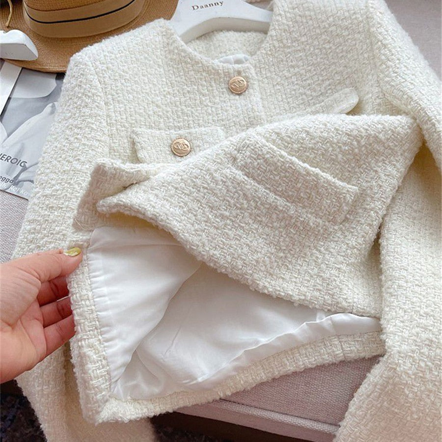 Damen Tweedjacke mit Rundhalsausschnitt – Celeste