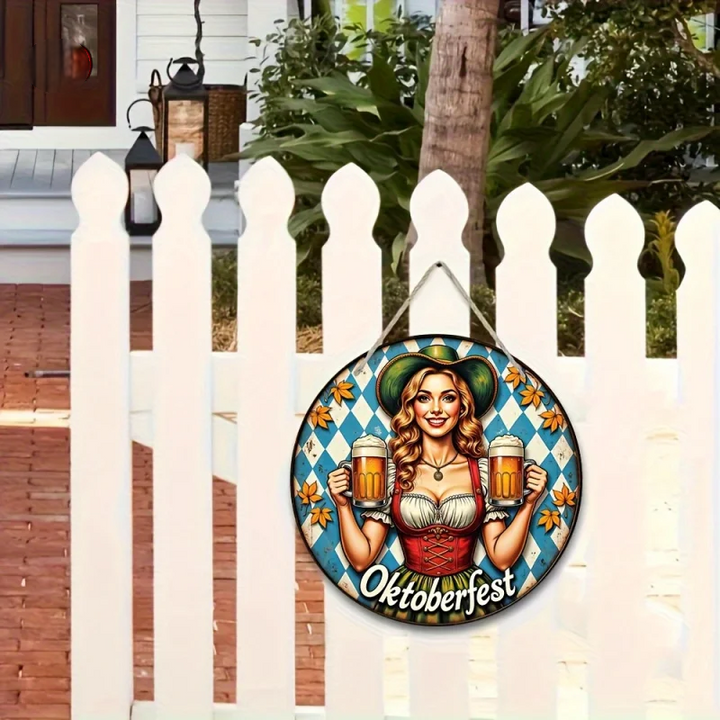 Runde Wanddeko „Oktoberfest-Madl“ (20 cm) – BierMaid Art Oktoberfest 2025