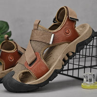 Khakifarbene Herren Ledersandalen im Römischen Stil für Sommer und Freizeit – Cassian