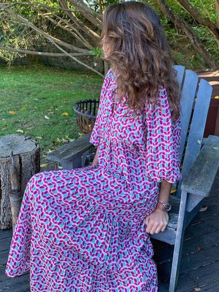 Herbstliches bedrucktes Maxikleid mit Taillenbund – Aurelia